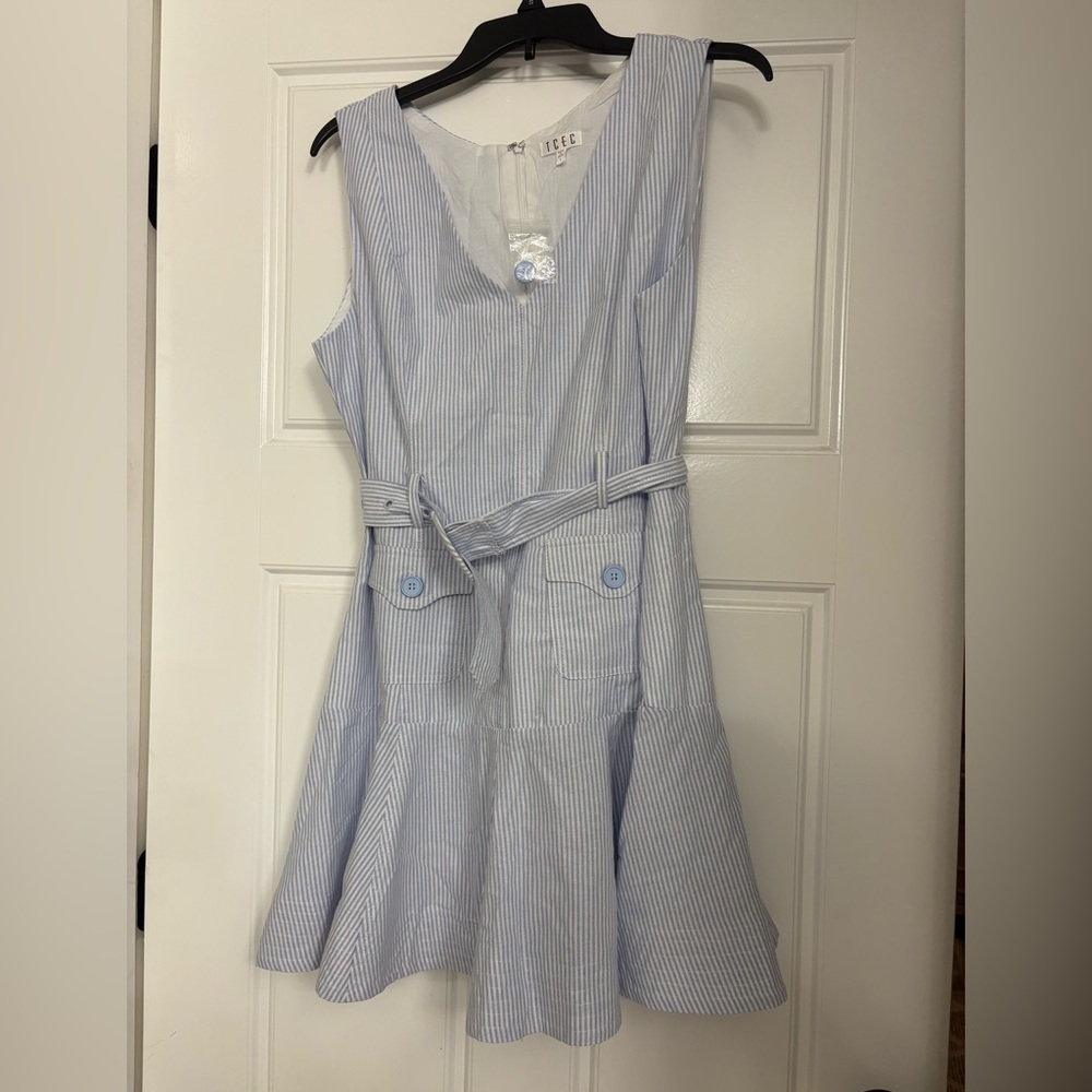 TCEC NWOT Boutique Blue and White Striped V-Neck mini Dress -  L (fits more M)